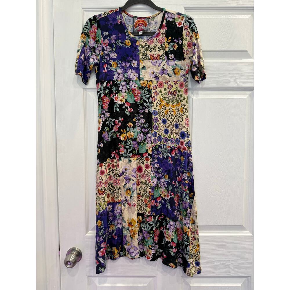 Johnny Was Sky Flower Patchwork Bohemian Short Sleeve Dress Sz XS - Picture 2 of 6